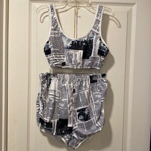 Zaful Black and White Newspaper Print Women Shorts